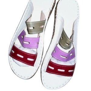 Artisan-made Sandals, White Red Purple Green Leather & Cork Size EU 42/ US 11